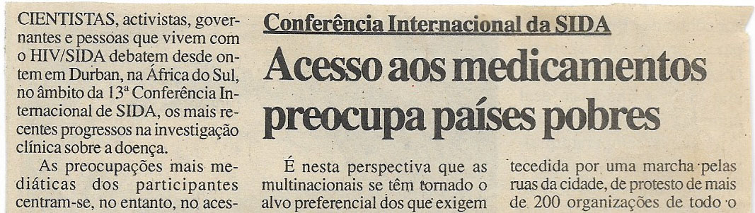 Conferência internacional da SIDA – Acesso aos medicamentos preocupa países pobres – 10 de Julho de 2000