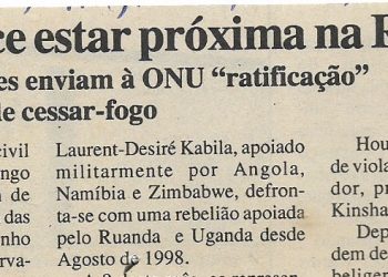 A paz parece estar próxima na RDCongo – Beligerantes enviam à Organização das Nações Unidas (ONU) “ratificação” da ordem de Cessar-Fogo – 19 de Abril de 2000