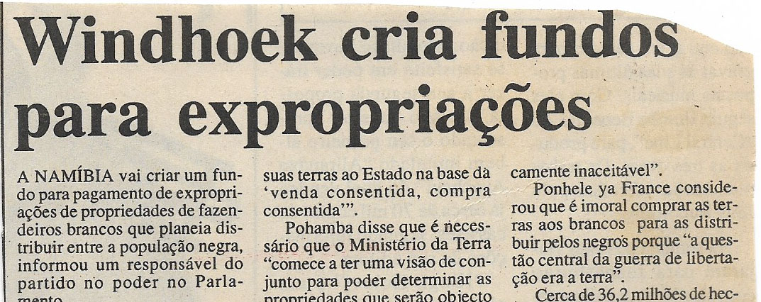 Windhoek cria fundos para expropriações – 15 de Maio de 2000