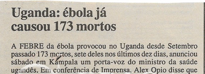 Uganda: Ébola já causou 173 mortos – 01 de Janeiro de 2001