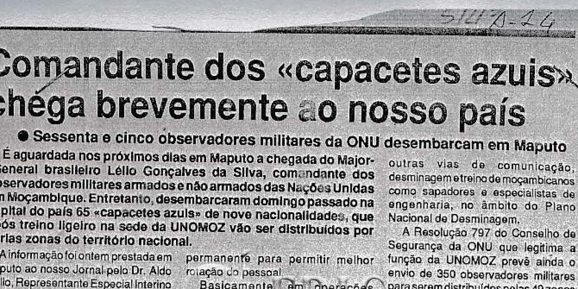 Comandante dos “capacetes azuis” chega brevemente ao nosso país – Sessenta e cinco observadores militares da Organização das Nações Unidas (ONU) desembarcam em Maputo – 5 de Abril de 1993