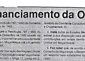 Os passos dados para financiamento da Organização das Nações Unidas para Moçambique (ONUMOZ) – 18 de Março de 1993