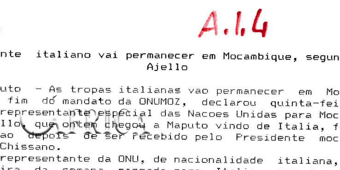 Maputo – Contingente italiano vai permanecer em Moçambique, segundo Aldo Ajello – 12 de Novembro de 1993