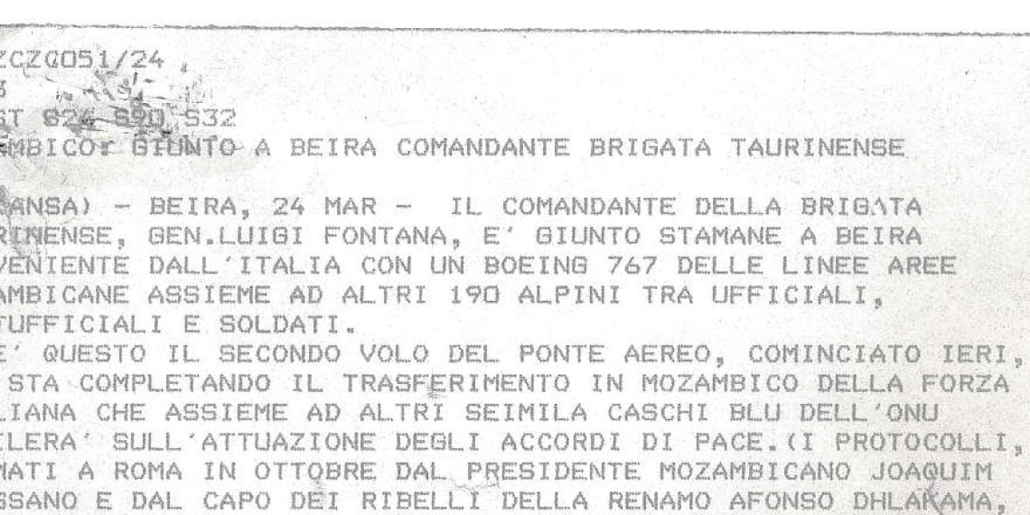 Mozambico – Giunto a Beira comandante brigata taurinense – 24 de Março de 1993