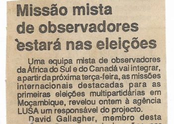 Missão mista de observadores estará nas eleições – 05 de Outubro de 1994