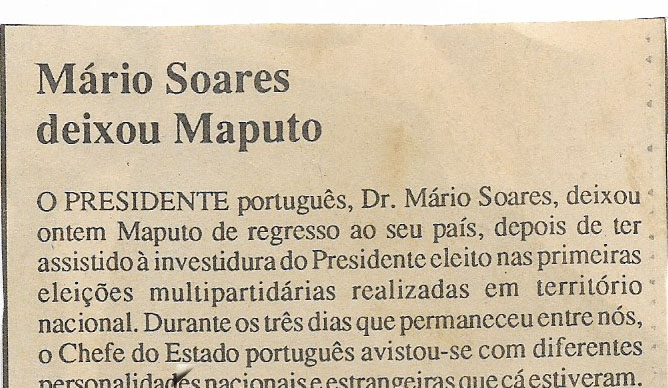Mário Soares deixou Maputo – 12 de Dezembro de 1994