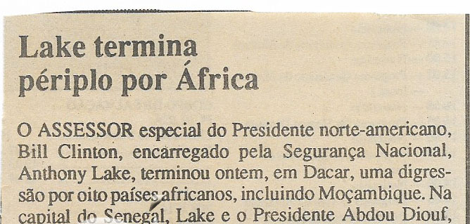 Lake termina périplo por África – 23 de Dezembro de 1994