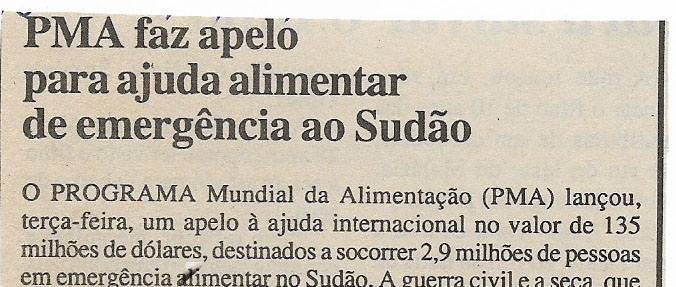 PMA faz apelo para ajuda alimentar de emergência ao Sudão – 15 de Fevereiro de 2001