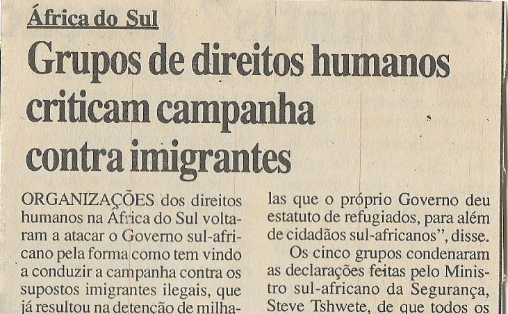 Grupos de direitos humanos criticam campanha contra imigrantes – 18 de Maio de 2000
