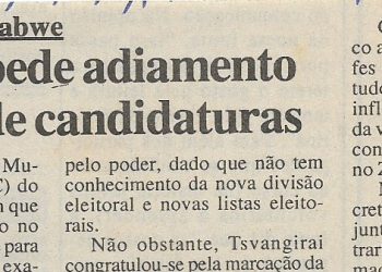 Eleições no Zimbabwe – Oposição pede adiamento de exame de candidaturas – 19 de Maio de 2000