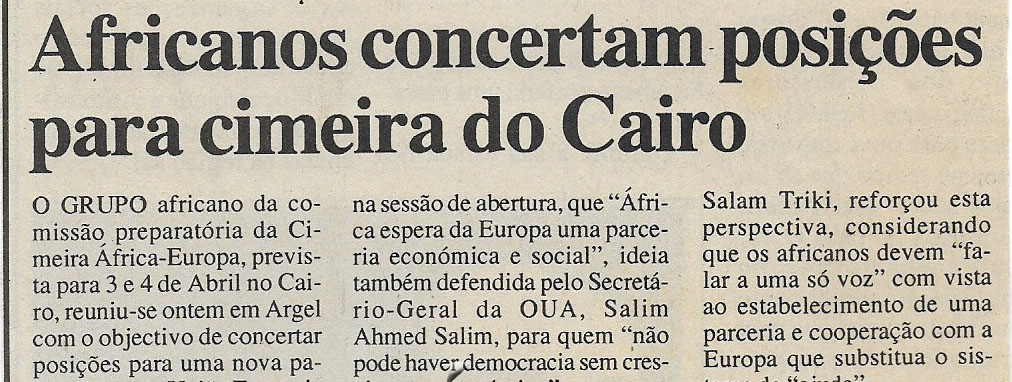 Africanos concertam posições para cimeira do Cairo – 28 de Março de 2000