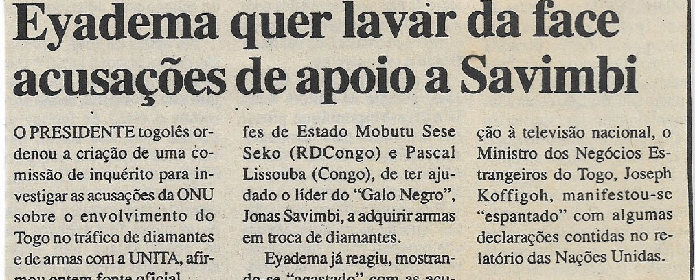 Eyadema quer lavar da face acusações de apoio a Savambi – 24 de Março de 2000