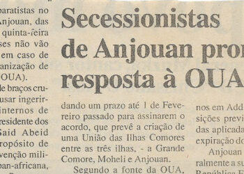 Secessionistas de Anjouan prometem resposta à OUA – 05 de Fevereiro de 2000
