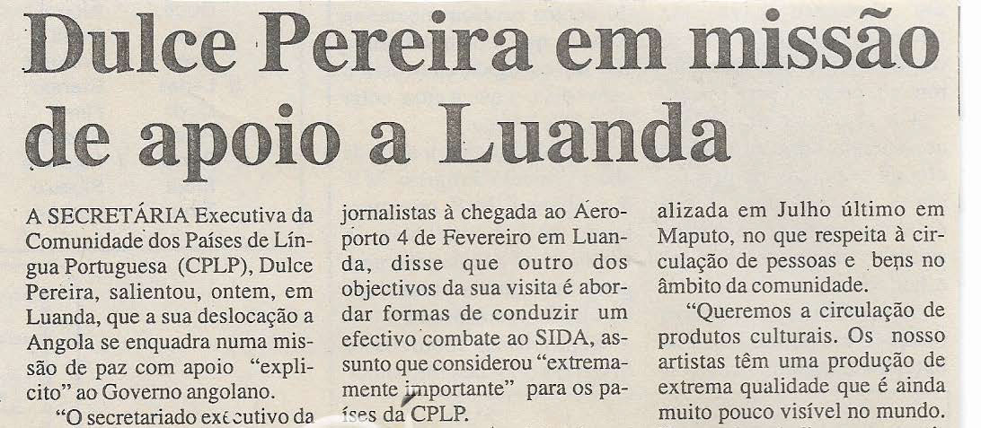 Dulce Pereira em missão da apoio a Luanda – 10 de Fevereiro de 2001