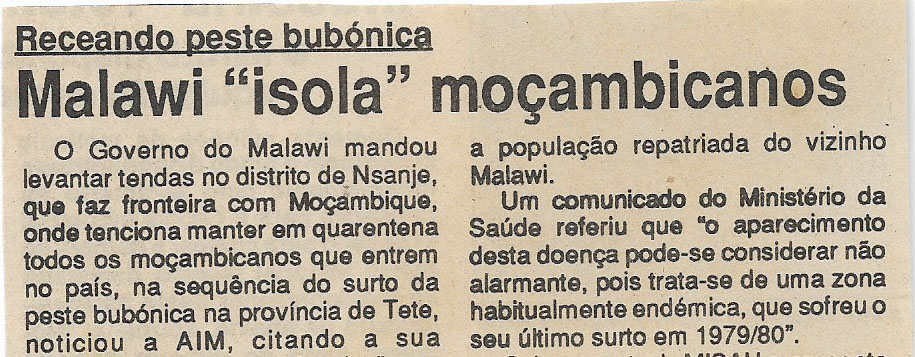 Receando peste bubónica: Malawi “isola” moçambicanos – 17 de Outubro de 1994
