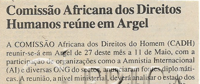 Comissão Africana dos Direitos Humanos reúne em Argel – 20 de Abril de 2000