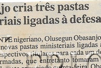 Obasanjo cria três pastas ministeriais ligadas à defesa – 25 de Fevereiro de 2001