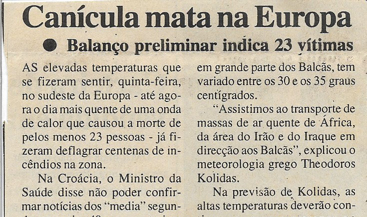 Canícula mata na Europa: Balanço preliminar indica 23 vítimas – 2000