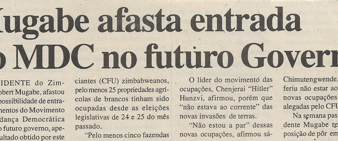 Mugabe afasta entrada do MDC no futuro Governo – 03 de Julho de 2000
