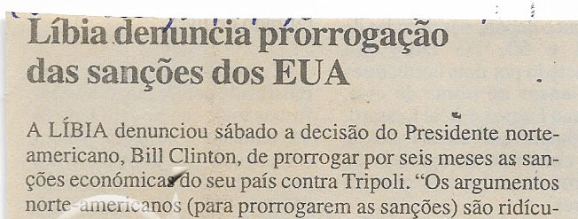 Líbia denuncia prorrogação das sanções dos EUA – 08 de Janeiro de 2001