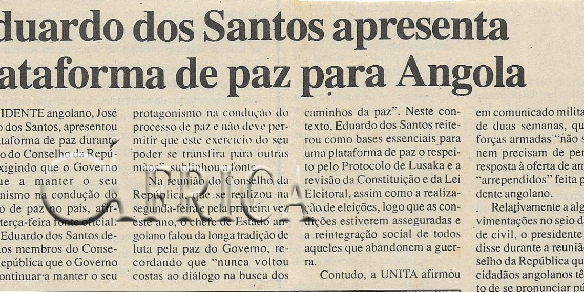 Eduardo dos Santos apresenta plataforma de paz para Angola – 06 de Julho de 2000