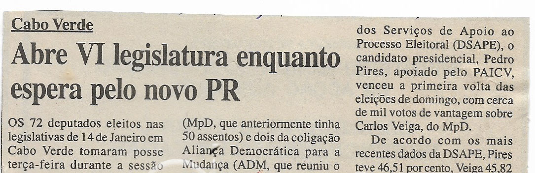 Abre VI legislatura enquanto espera pelo novo PR – 15 de Fevereiro de 2001