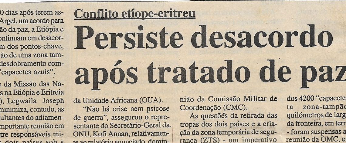 Conflito etíope-eritreu: Persiste desacordado após tratado de paz – 24 de Janeiro de 2001
