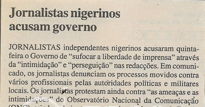 Jornalistas nigerianos acusam governo – 13 de Janeiro de 2001