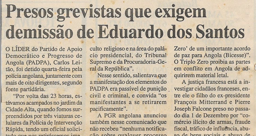 Angola: Presos grevistas que exigem demissão de Eduardo dos Santos – 26 de Janeiro de 2001