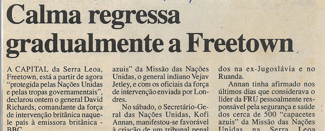 Calma regressa gradualmente a Freetown – 15 de Maio de 2000