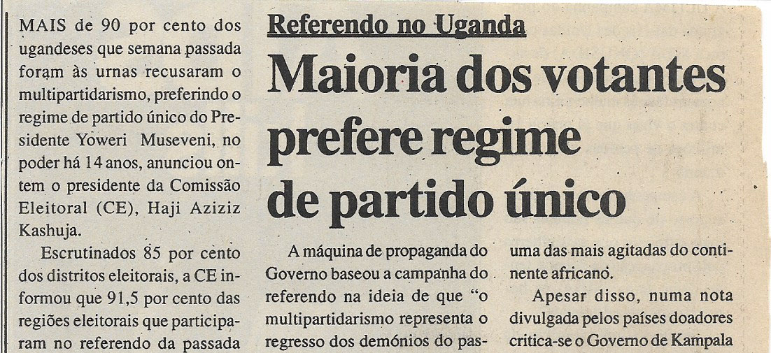 Referendo no Uganda: Maioria dos votantes prefere regime de partido único – 03 de Julho de 2000