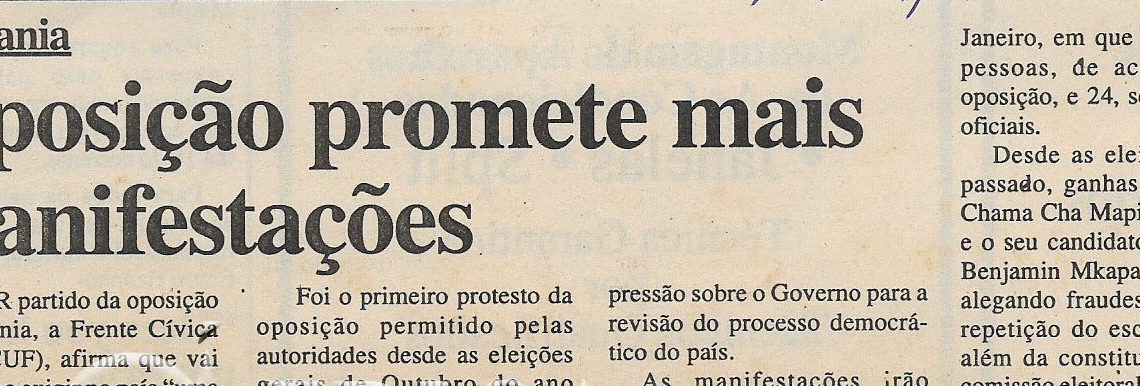 Tanzania: Oposição promete mais manifestações – 14 de Fevereiro de 2001