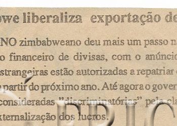 Zimbabwe liberaliza exportação de lucros – 20 de Dezembro de 1994