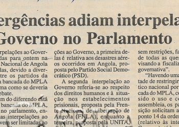Angola: Divergências adiam interpelações ao Governo no Parlamento – 24 de Janeiro de 2001