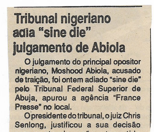 Tribunal nigeriano adia ˝sine die˝ – 10 de Outubro de 1994
