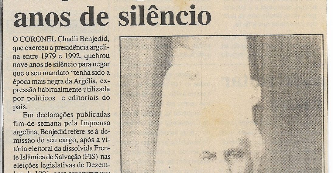 Argélia: Benjedid põe fim a nove anos de silêncio – 15 de Janeiro de 2001