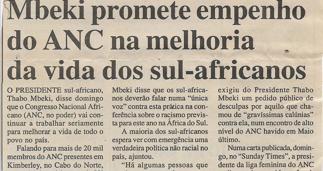 Mbeki promete empenho do ANC na melhoria da vida dos sul-africanos – 09 de Janeiro de 2001