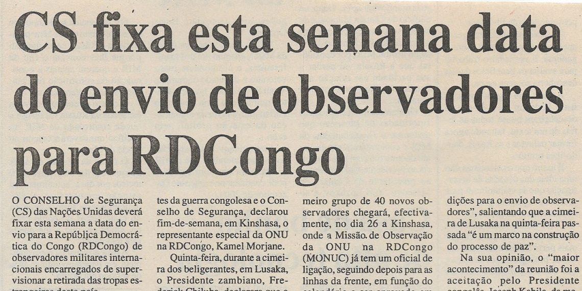 CS fixa data do envio de observadores para RDCongo – 19 de Fevereiro de 2001