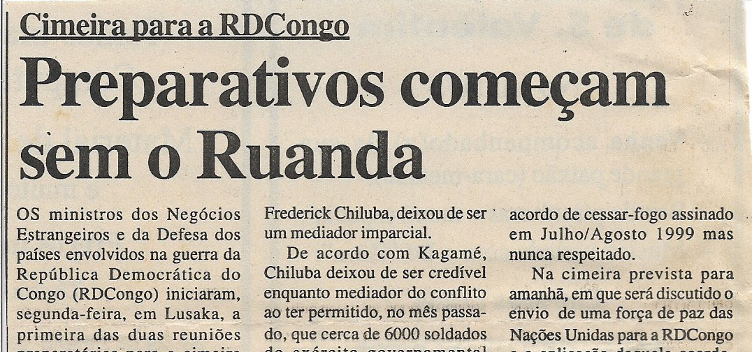 Cimeira para a RDCongo: Preparativos começam sem o Ruanda – 14 de Fevereiro de 2001