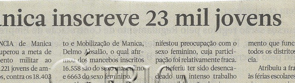 Manica inscreve 23 mil jovens – 04 de Março de 2023