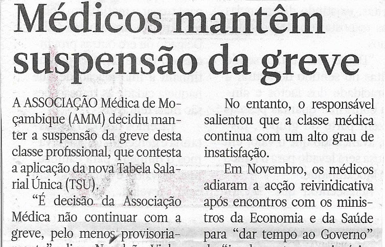 Médicos mantêm suspensão da greve – 26 de Janeiro de 2023