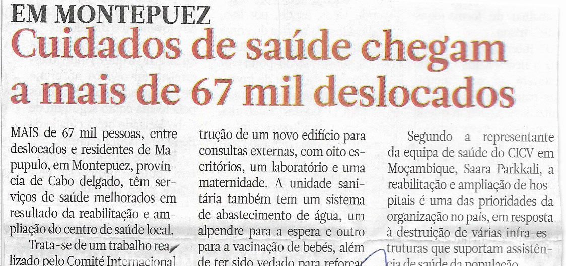Em Montepuez: Cuidados de saúde chegam a mais de 67 mil deslocados – 26 de Janeiro de 2023