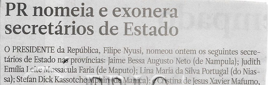 PR nomeia e exonera secretários de Estado – 20 de Janeiro de 2023