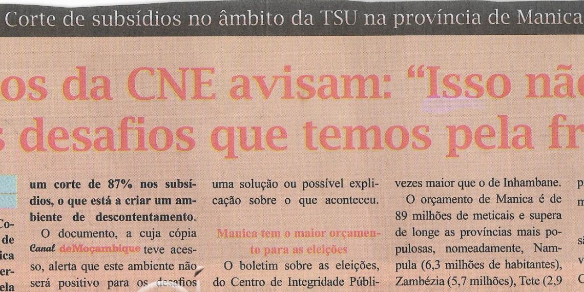 Corte de Subsídios no âmbito da TSU (Tabela Salarial Única) na província de Manica: Membros da CNE avisam: “Isso não é bom para os desafios que temos pela frente” – 25 de Janeiro de 2023