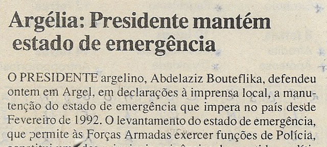 Argélia: Presidente mantém estado de emergência – 05 de Julho de 2000