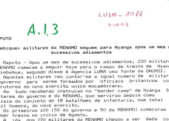 Moçambique: militares da RENAMO seguem para Nyanga após um mês de sucessivos adiamentos – 01 de Outubro de 1993