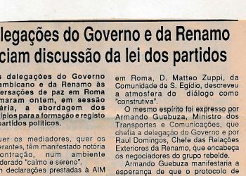 Delegações do Governo e da Renamo iniciam discussão da lei dos partidos – 23 de Outubro de 1991