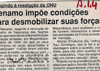 Reagindo à resolução da Organização das Nações Unidas (ONU): Renamo impõe condições para desmobilizar suas forças – 15 de Setembro de 1993