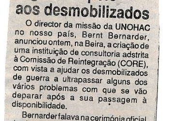 Vai ser criado órgão de apoio aos desmobilizados – 09 de Novembro de 1993