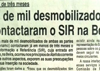 Em menos de três messes: Mais de mil desmobilizados já contactaram o SIR na Beira -11 de Junho de 1994